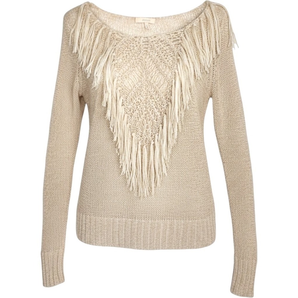 LAMade Western Fringe Sweater Crochet Cowgirl Oatmeal Womens S Lightweight Y2K